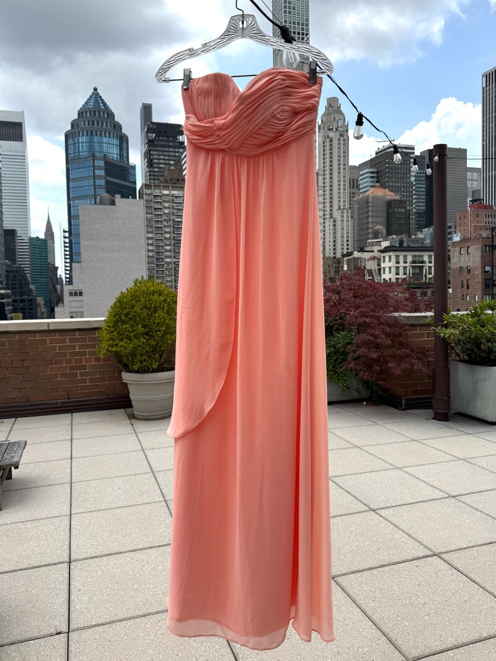 Strapless Coral Maxi Dress with Ruched Sweetheart Bodice